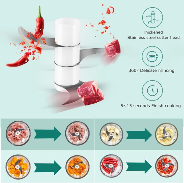 Wireless USB Rechargeable Mini Electric Garlic Machine / Chopper 3 Blades (250Ml) - Image 7
