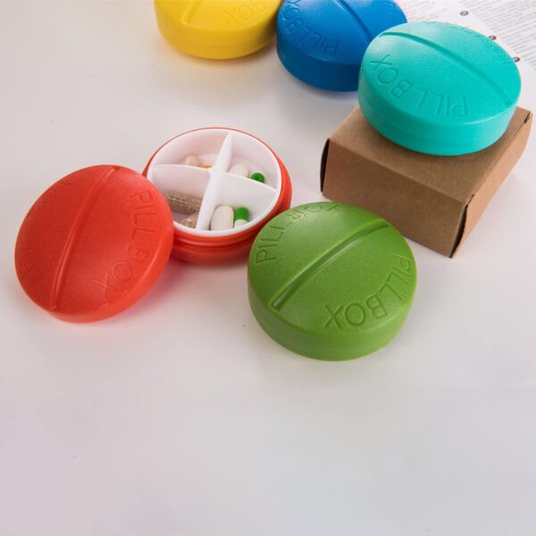 Portable Round Shape 4 Compartments Pill Box (1 Pc) - Image 7