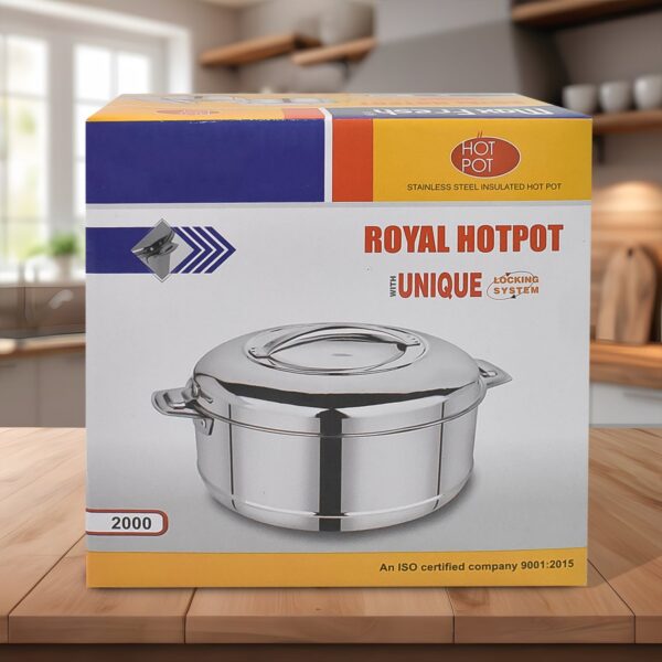 Royal Unique Hot Pot Stainless Steel Insulated Serving Casserole with Lid Handle (2000 ML) - Image 6