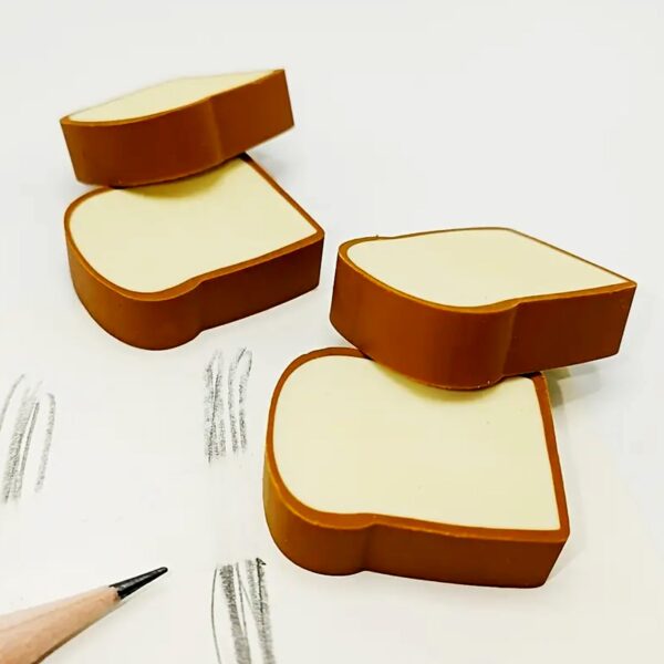 3D Toast Bread Shape Eraser for Kids, Cartoons Erasers Toast Bread Erasers Bread Shaped Eraser for Students, Gift, Cute Fun Food Erasers for School Classroom, Stationery for Boys & Girls (4 Pcs Set) - Image 3