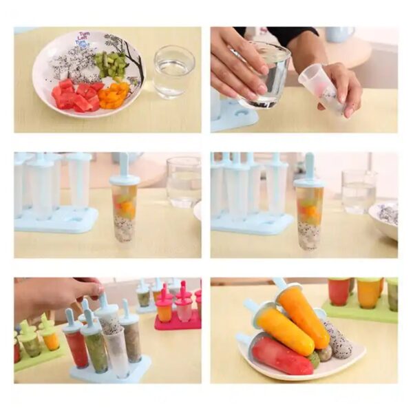 Ice Candy Maker 6 pcs Set Kulfi Maker Ice Candy Mould Clear Popsicle Mold Homemade Ice Pop Maker Reusable Easy Candy Chocobar Kulfi Mould Tray with Sticks - Image 5