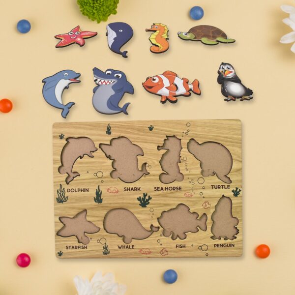 Seawater Animal Wooden Puzzle Learning Educational Board (1 Set) - Image 6