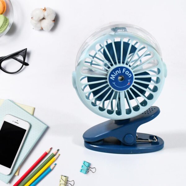 Portable Clip-on Fan, Battery Operated, With Light & Spray, Small Yet Powerful USB Table Fan, 3-Speed Quiet Rechargeable Mini Desk Fan, 360° Rotation, Personal Cooling Fan for Home, Office, Camping - Image 4