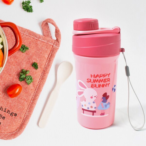 Plastic Lunch Box Leak Proof 2 Compartment with Bottle and Fork (1 Set / Mix Color) - Image 4