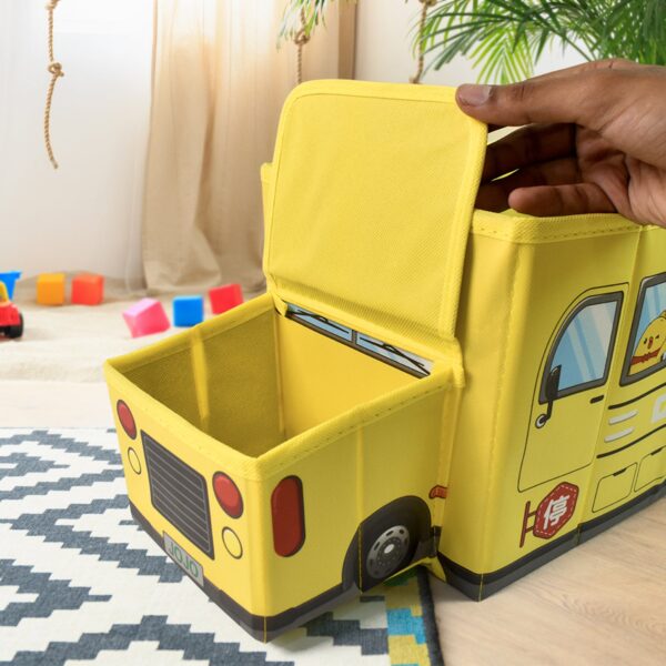School Bus Shaped Portable Foldable Toy Box Storage with Lid (1 Pc) - Image 6
