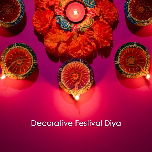 Decorative Hand Painted Clay Puja Diya for Diwali Home Indoor Outdoor Handmade Diya (6 Pcs Set/ Mix Design) - Image 6