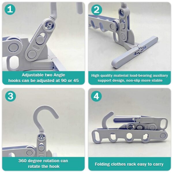 5 holes foldable clothes Hanger, travel clothes hanger, multifunctional clothes hanger, space-saving wall holder, clothes rack, robust clothes hanger for travel, indoors. - Image 6