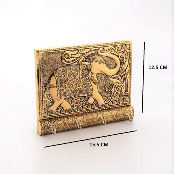 Wooden Key Holder for Home Decor Stylish Metal Gold Antique Elephant Design (1 Pc) - Image 4