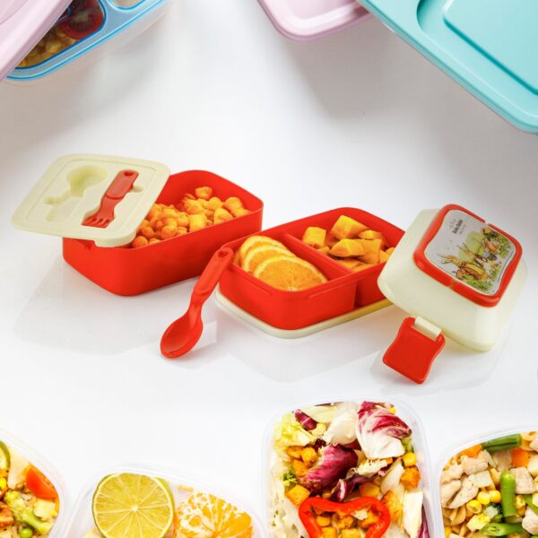 5621 Double Layer Lunch Box Stylish Lid Lunch Box With Fork & Spoon Lunch Box For Children School Lunch Box  - Image 5