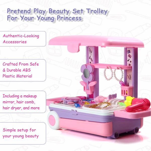 Big Beauty Set Suitcase On Wheel, The Ultimate Beauty Set On Wheels for Girls, Makeup Kit is Easy to Clean & Use, Portable Beauty Set with 25 Pieces for 3 Years BIS Approved. (Beauty Set Trolley) - Image 5