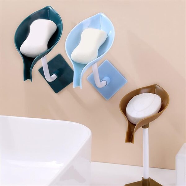 Soap Holder Leaf-Shape Self Draining Soap Dish Holder, With Suction Cup Soap Dish Suitable for Shower, Bathroom, Kitchen Sink - Image 5