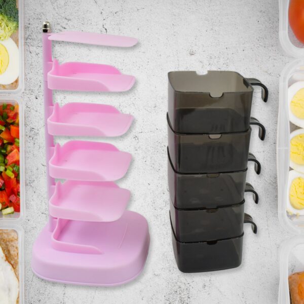 Rotating Spice Jars Vertical Rotatable Seasoning Box 5 Section / Tier With 5 Spoon (1 Set) - Image 4