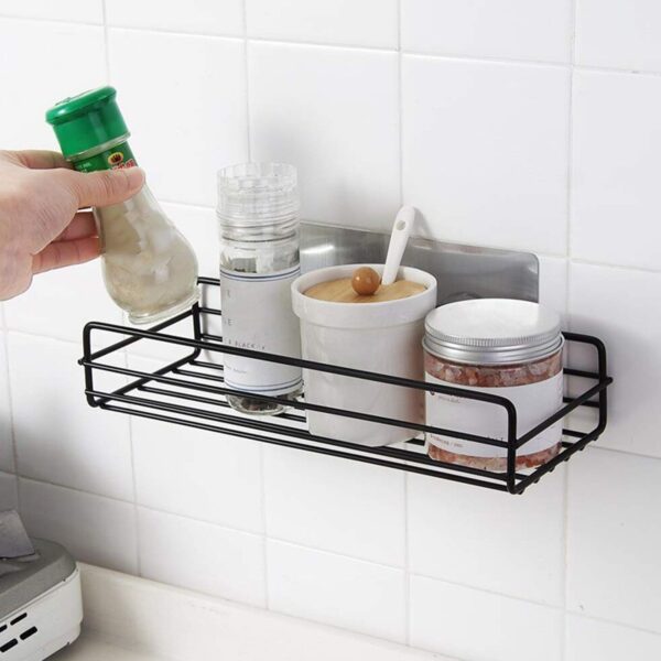 Steel Self-Adhesive Multipurpose Bathroom Shelf with Hooks (1 Set) - Image 6