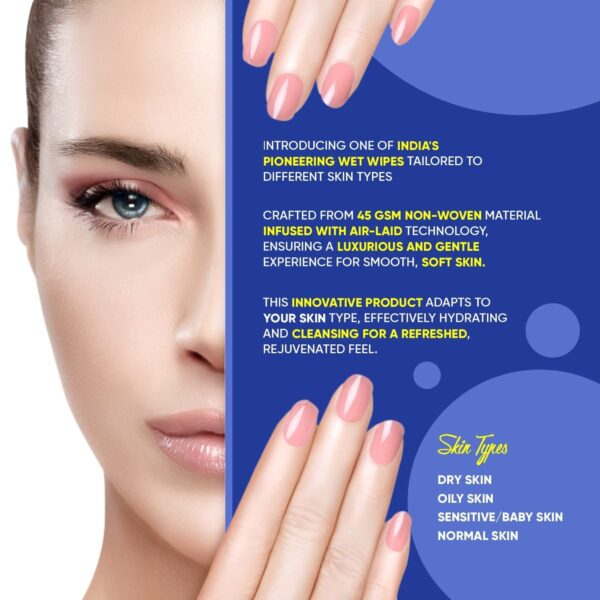 Refreshing Wet Wipes for Face | Facial Cleansing | Refreshing & Skin Hydration| Soothing for skin | pH Balance & Alcohol Free | Nourishing with Fruit extract | 25 Wipes - Image 3