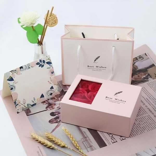 Jewellery Gift Box with Lids & Roses Packaging Box with 6 Roses (1 Set) - Image 4