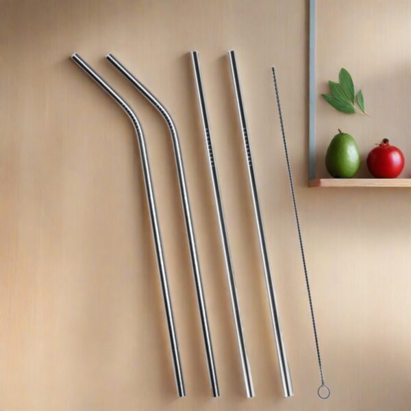 Set of 4 Stainless Steel Straws & Brush (2 Straight straws, 2 Bent straws, 1 Brush) - Image 4