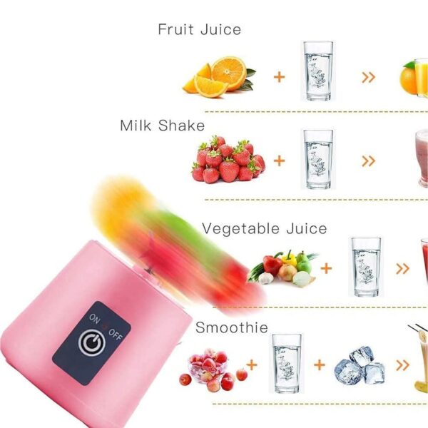 Portable Electric USB Juice Maker Juicer Bottle Blender, Grinder Mixer, 4 Blades Rechargeable Bottle (380 ML / Mix Color) - Image 4