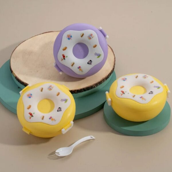 Donut Shaped Double Insulated 3 Compartment Lunch Box (1 Pc / Mix Color) - Image 3