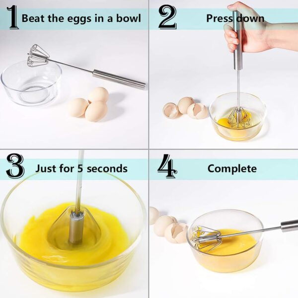 Hand Push Mixer, Egg Whisk, Stainless Steel Blender (1 Pc) - Image 3