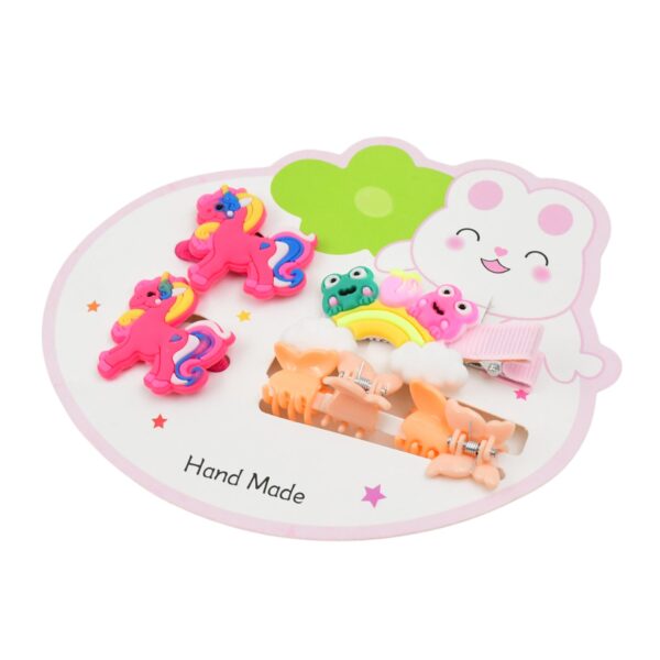 Cute Cartoon Plush Hairpin Set (7 Pcs Set / Mix Colour) - Image 5