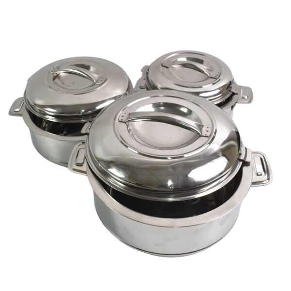 Royal Unique Hot Pot Stainless Steel Insulated Serving Casserole with Lid & Handle (3 pcs Set) - Image 5