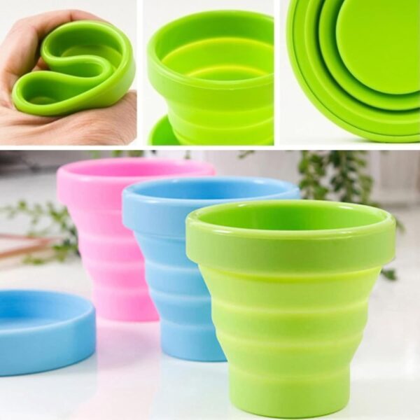 Round Silicone Foldable Glass / Cup, Foldable Travel Mug With Lid (1 Pc) - Image 3