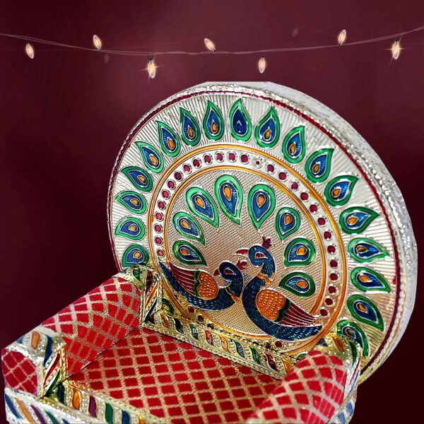 Meenakari Work Laddu Gopal Singhasan for Pooja Mandir Wooden Krishna Ladoo Bal Gopal Sofa Asan, Home Decorative Premium Look Decorative Singhasan Suitable For Home, Office, Restaurant (2 Pc Set) - Image 7