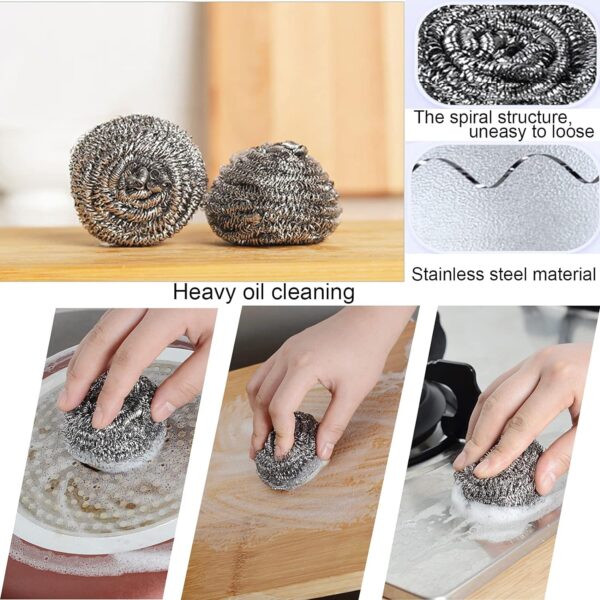 Kitchen Cleaning Tool Set Microfiber Kitchen Utensils High Performance Scouring Sponge Set Dish Sponge, Stainless Steel Scouring Pad (6 Pcs Set) - Image 6