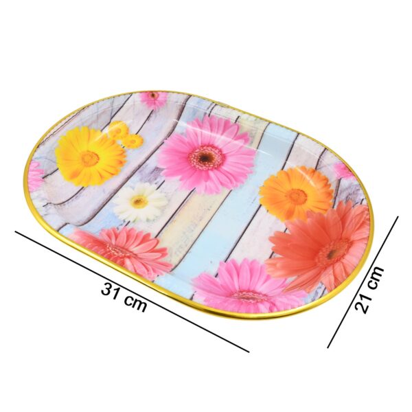 Medium Plastic Flower Printed Design Serving Tray (1 Pc / 31 x 21 CM / Mix Color) - Image 6