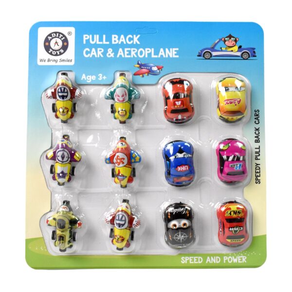 Mini Pull Back Car & Aeroplane PVC Plastic Pull Back Car Cartoon Toys (12 Pcs Set) - Image 5