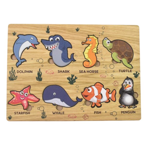 Seawater Animal Wooden Puzzle Learning Educational Board (1 Set) - Image 5
