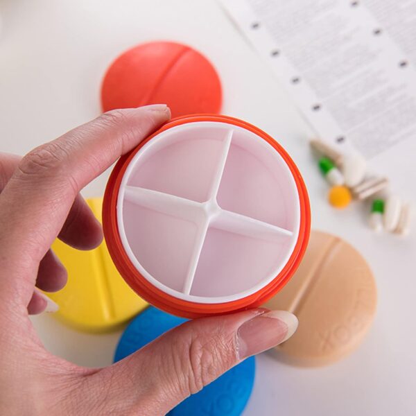 Portable Round Shape 4 Compartments Pill Box (1 Pc) - Image 3