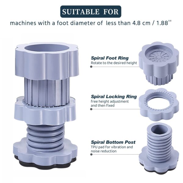 Washing machine support, anti vibration washing machine support adjustable washer anti vibrasion stands, washer & dryer pedestals, Washing Machine Accessory Anti- Skid stand PVC Lifting stand Non-Slip ( 4 Pc Set ) - Image 4