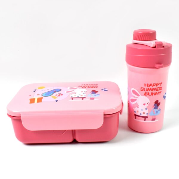 Plastic Lunch Box Leak Proof 2 Compartment with Bottle and Fork (1 Set / Mix Color) - Image 5