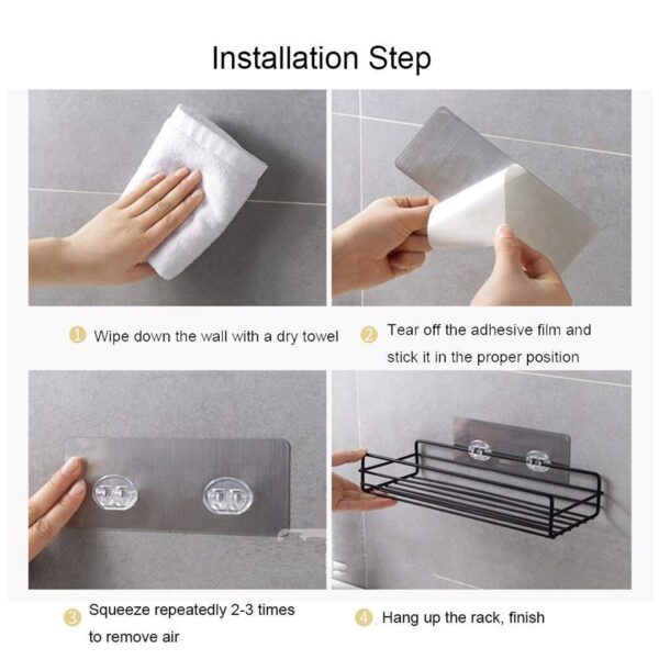 Steel Self-Adhesive Multipurpose Bathroom Shelf with Hooks (1 Set) - Image 8