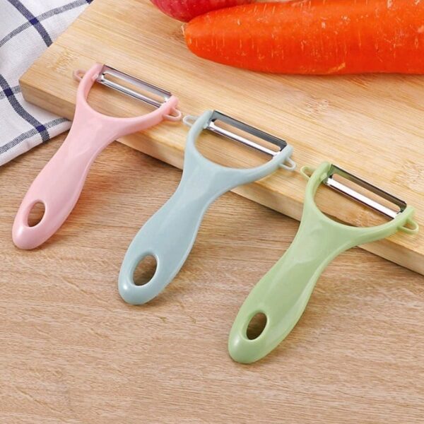 Plastic Kitchen Peeler - Green & Classic Stainless Steel 3-Piece Knife Set Combo - Image 3