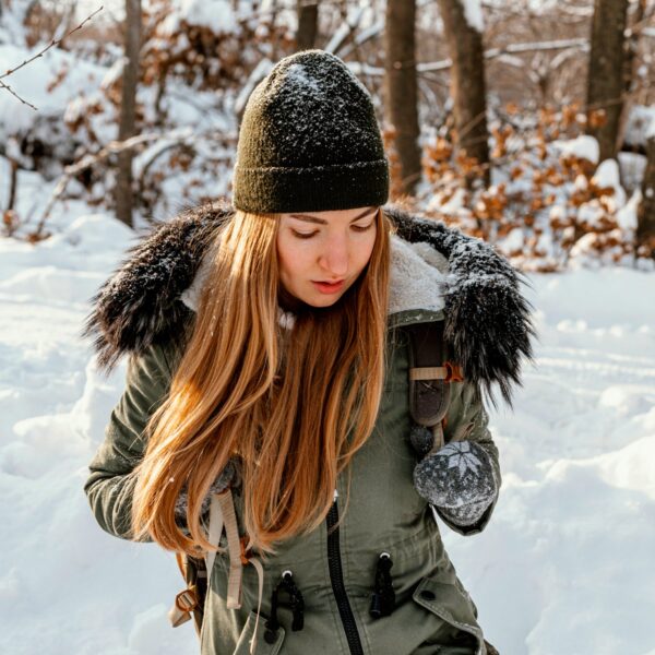 Cap for Winter Woolen Knitted Black Inside Fur Caps (1 Pc / Mix Design & Color) - Image 3