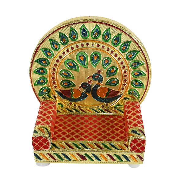 Meenakari Work Laddu Gopal Singhasan for Pooja Mandir Wooden Krishna Ladoo Bal Gopal Sofa Asan, Home Decorative Premium Look Decorative Singhasan Suitable For Home, Office, Restaurant (2 Pc Set) - Image 4