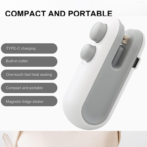 Mini Bag Sealer, 2 in 1 Seal & Cutter Heat Sealers, TYPE-C USB Charging Portable Bag Reseller, Handle Food Sealer, Sealing Machine for Food Storage Plastic Bags Snacks Keep Food Fresh - Image 8