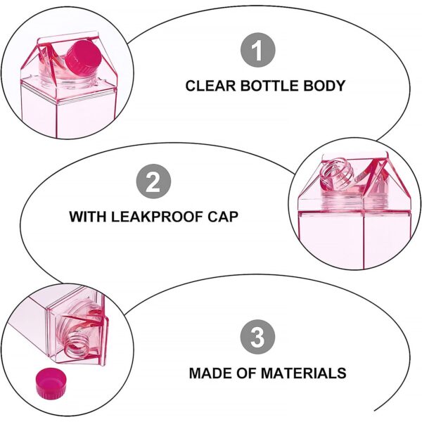 Plastic Milk Carton Colorful Clear Water Bottle, 17 Oz Portable Milk Box Leakproof Square Juice Bottle for Outdoor Sports Travel Camping - Image 8