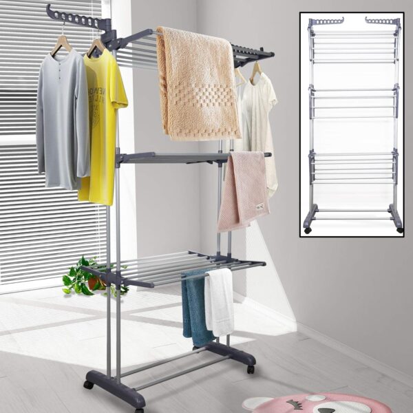 Premium Heavy Duty Stainless Steel 3 Layer Foldable Cloth Drying Stand (1 Set / With Color Box) - Image 5