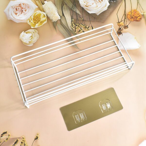 Steel Self-Adhesive Multipurpose Bathroom Shelf with Hooks (1 Set) - Image 9