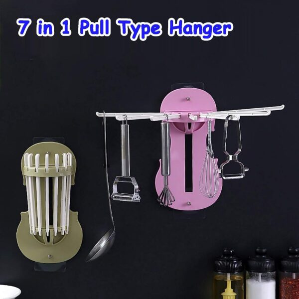 Plastic 7-in-1 Multifunction Retractable Wall-Mounted Pull-Out Hanger Rack Without Punching Hooks Up for Kitchen Bathroom - Image 3