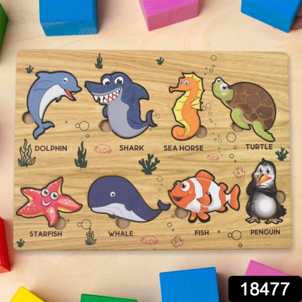 Seawater Animal Wooden Puzzle Learning Educational Board (1 Set) - Image 2