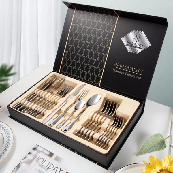 Premium Silver Daily Use Cutlery Set Stainless Steel Luxury Combo Set of 24 - Image 3