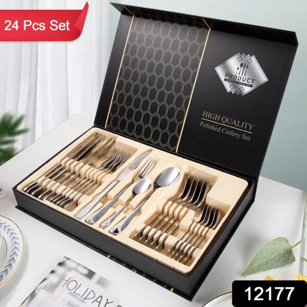 Premium Silver Daily Use Cutlery Set Stainless Steel Luxury Combo Set of 24 - Image 2