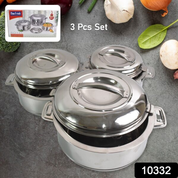 Royal Unique Hot Pot Stainless Steel Insulated Serving Casserole with Lid & Handle (3 pcs Set) - Image 2