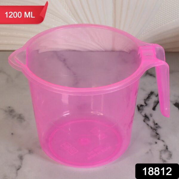 Plastic Round Transparent Bath Water Mug (1 Pc / 1200 ML / Mix Color) - Image 2