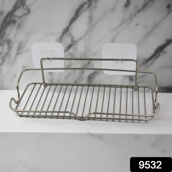 Stainless Steel Kitchen Bathroom Shower Shelf Storage Suction Basket Rack With 2 Hook (1 Pc) - Image 2