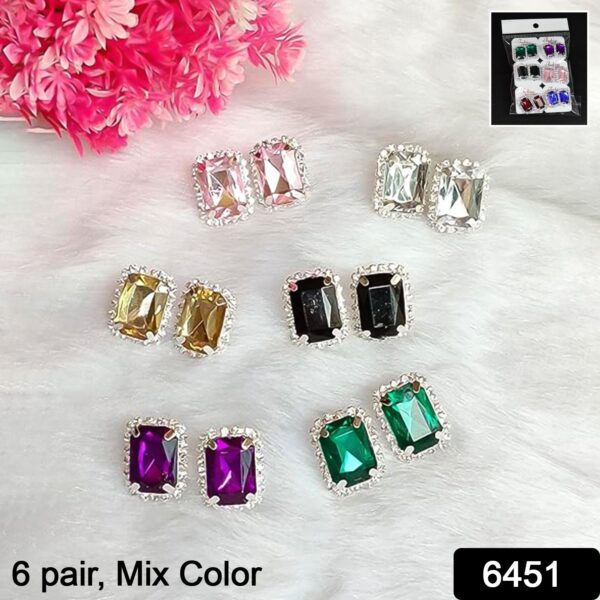 Diamond Jewellery Interchangeable Triangular Shaped Earrings (6 Pari / Mix Color & Design) - Image 2